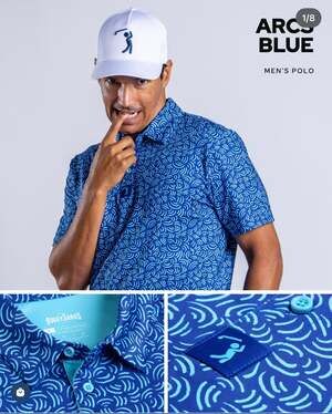 Bogey Bros Golf Co Men's Blue Swirl Print Polo Shirt Size L